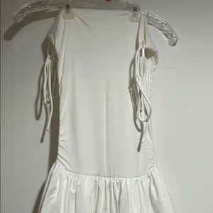 Commense White Sleeveless puffball Dress with Tie Details NWT thumbnail 2