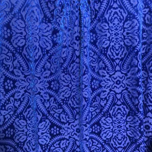 LOFT Blouse Blue Velvet Burnout Damask Puff Sleeve Holiday Party Romantic L thumbnail 4