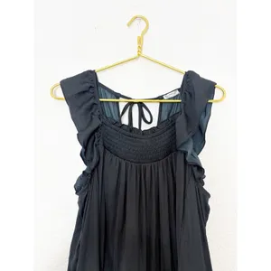 Free People Want Your Love Black Mini Dress Small Smocked Tie Back Boho Babydoll thumbnail 5