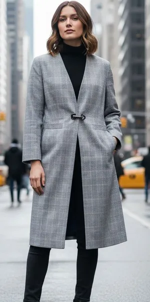 Gray Plaid Long Wool thumbnail 1