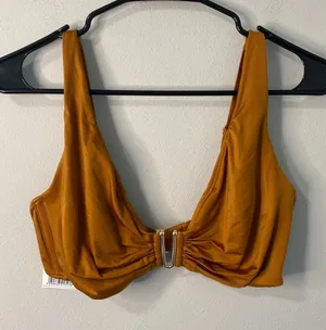 NWT Calzedonia Shiny Satin Bikini Top Sugar Brown Size Large thumbnail 1