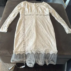 White Floral Lace Mermaid BodyCon Dress Sheer Ruffle Hem Tag XXL (U.S. L) NEW thumbnail 14