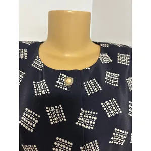 Leslie Fay Vintage Navy Blue Geometric Dot Pleated Midi Dress with Belt Size 14W thumbnail 3