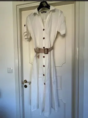 ZARA Cream Button-Front Midi Shirt Dress with Woven Belt thumbnail 11