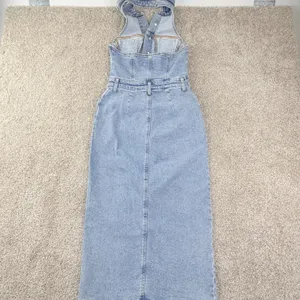 Gianni Bini Denim Halter‎ Maxi Dress Womens XS Light Wash Western Y2K Festival thumbnail 10