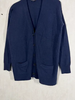 Ann Taylor Women’s 100% Cashmere Knit Cardigan Sweater V-Neck in Navy M thumbnail 3