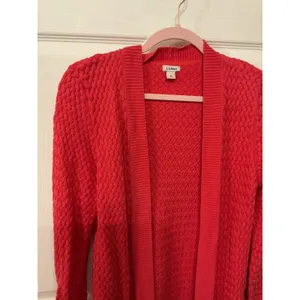 L.L. Bean Woven Knit Coral 100% Cotton Open Front Cardigan, sz M thumbnail 2
