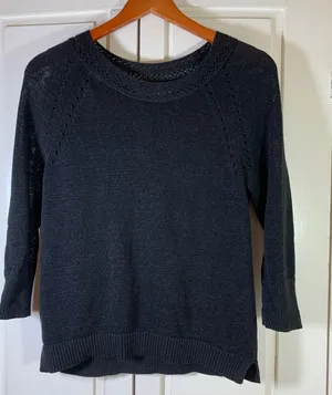 Ann Taylor Loft Womens Black Ramie‎ Cotton Crochet Neck Knit Sweater Medium thumbnail 1