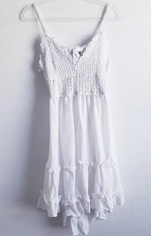 Free People Crochet Ruffle Mini Bohemian Dress thumbnail 2
