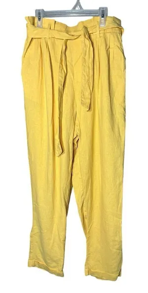 Love Tree Yellow Linen Paperbag‎ Waist pants Size M thumbnail 1