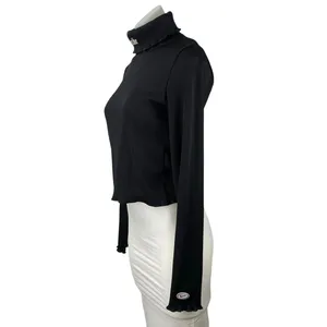 Nike Women's Black Ribbed Knit Long Sleeve Turtle Neck Crop Sweater Tops Size S thumbnail 2