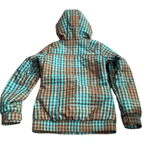 Burton Dry Ride Small Snowboard Ski Jacket Zip Brown Blue Plaid Women's W/hood thumbnail 2