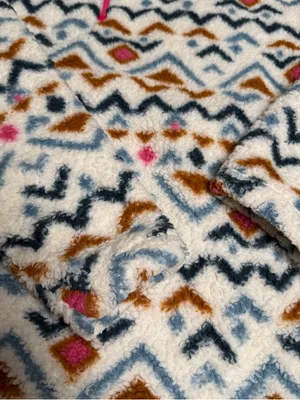 Eddie Bauer Plush Fleece 1/4 zip pullover Jacket Cream Blue, Brown Pink print XL thumbnail 5