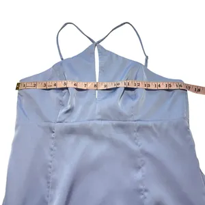 NWT LULU’S Lustrous Love Dusty Blue Satin Halter Cutout Mermaid Maxi Dress Large thumbnail 15