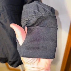 Title Nine Black‎ Textured Ruched Quarter Zip Hoodie Jacket Thumbholes M thumbnail 3