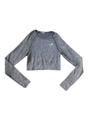 Gymshark Women Vital Crop Top Size Small Grey Seamless Long Sleeve Athletic thumbnail 2