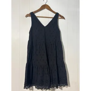 LOFT Womens Black Eyelet Dress Sleeveless Scalloped Hem Fit Flare Size Small thumbnail 2