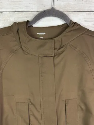 girlfriend collective cropped utility hooded jacket in brown size large thumbnail 3