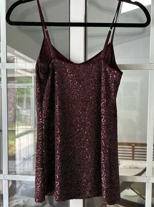 Express maroon burgundy sparkle sequin tank top thumbnail 2