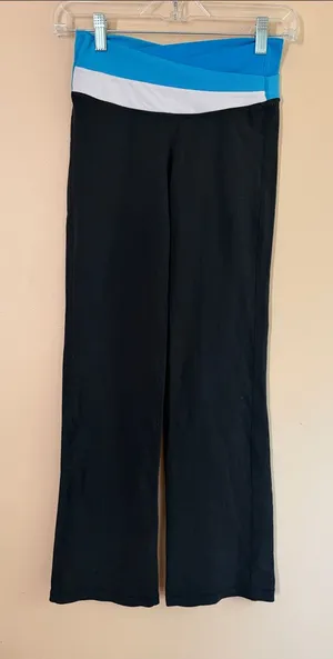 lululemon athletica Black Boot-Cut Yoga Pants with Blue and White Waistband thumbnail 1