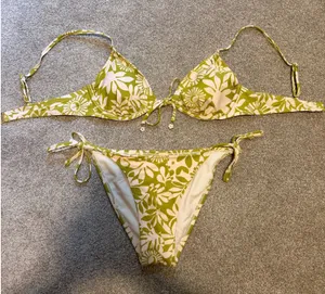 Wild Fable Green/White Retro Floral Bikini Set thumbnail 1