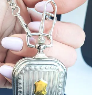 Vintage Q Collection Silver-tone engrave-able pocket watch with chain thumbnail 1