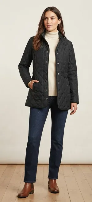 Eddie Bauer Black Quilted Barn Jacket Coat Snap Front Women's Medium M Classic E thumbnail 1