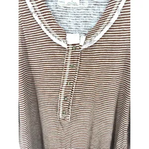 Free People Tank Top Striped Henley Medium Brown Linen Blend Boho Sleeveless thumbnail 7