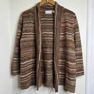 Alfred Dunner Open Front Sweater Cardigan Neutral Tone Women’s Sz Large Metallic thumbnail 1