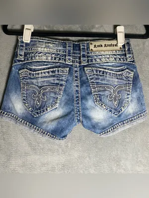 Rock Revival Womens Blue Jean Embroidered Denim Shorts Size 25 Amy Short zebra thumbnail 5
