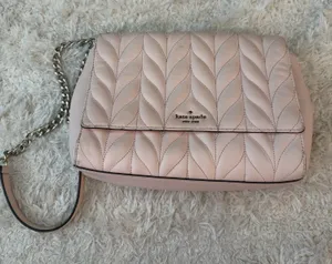 Kate Spade New York pink quilted crossbody bag with leaf-like stitching thumbnail 1
