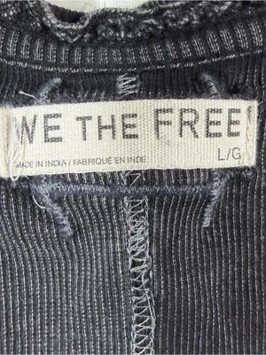 Free People We The Free Washed Black Ribbed Lace Detail Tank Top thumbnail 2