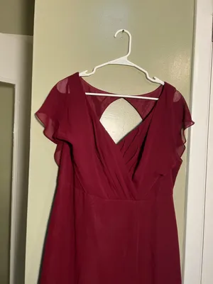 Azazie Women's Rylee Dress Burgundy A-Line Pleated Chiffon Surplice Neck Keyhole thumbnail 6