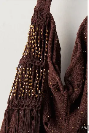 Free People Sunrise To Sunset Crochet Tote in Brown Pattern NWT $98R thumbnail 4