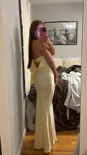 yellow wedding guest dress thumbnail 2