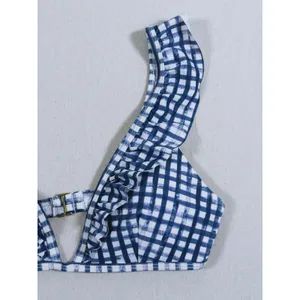 NWT Southern Tide Gingham Ruffle Bikini Top Swim Small Blue Preppy Coastal thumbnail 3