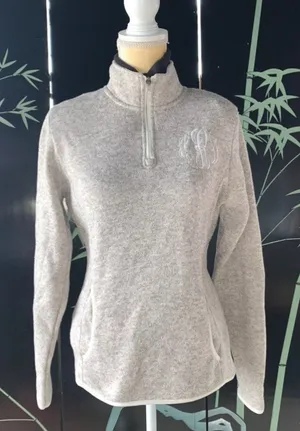 Charles River Apparel Womens Oatmeal Heathered Fleece Pullover Jacket Sz M thumbnail 1