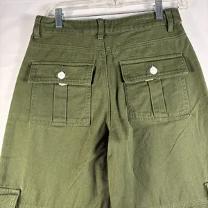 Forever 21 Green Khaki Cargo Casual Pants pockets wide leg‎ travel 26 NWOT thumbnail 4