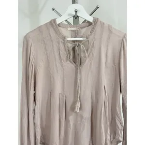 Floreat Anthropologie Boho Peasant Blouse Women Size 8 Rayon Beaded Tie Neck Top thumbnail 3