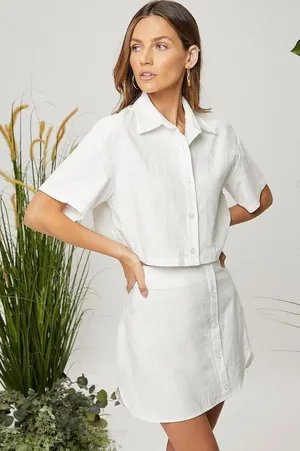 Boutique NWOT White Drop Shoulder Crop Blouse & Skirt Set. Size Medium thumbnail 2