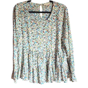 Jane and Delancey Womens Cottagecore Floral Peplum Smocked Cuffs Rayon Top Large thumbnail 1