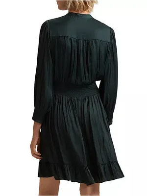Gerard Darel Johan Smocked Trim Dark Green Dress Size 6 thumbnail 3