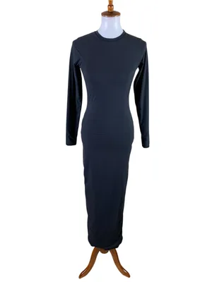 Skims Black Long Sleeve Maxi Dress L Bodycon Stretch Minimalist Crew Neck thumbnail 2