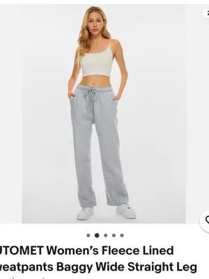 AUTOMET Women's Fleece Lined Sweatpants Baggy Wide Straight Leg size S thumbnail 4
