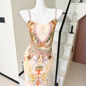 Ornate Baroque Print Slip Midi Dress Beaded Floral thumbnail 2