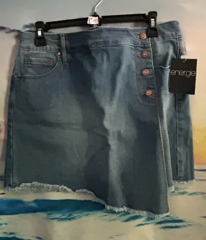 Energie Women's Blue Denim Button-Front Mini Jean Skirt SZ 11 NWT thumbnail 1
