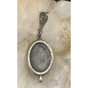 Vintage Oval‎ Green Baltic Amber Sterling Silver 925 Pendant 18'' Necklace 4.5g thumbnail 6