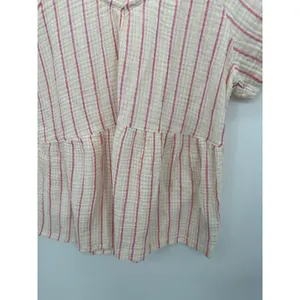 Maurices Women Medium White Red Yellow Striped Cotton Peplum Button‎ Back Top thumbnail 4