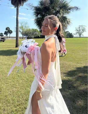 Floral Lace Halter Maxi Dress White thumbnail 2