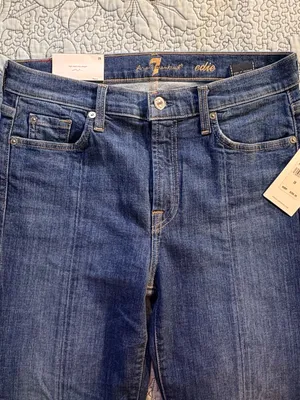 💥NWT 7 For All Mankind Edie High Rise Crop Straight Jeans Grommet Raw Hem~29🧡 thumbnail 6